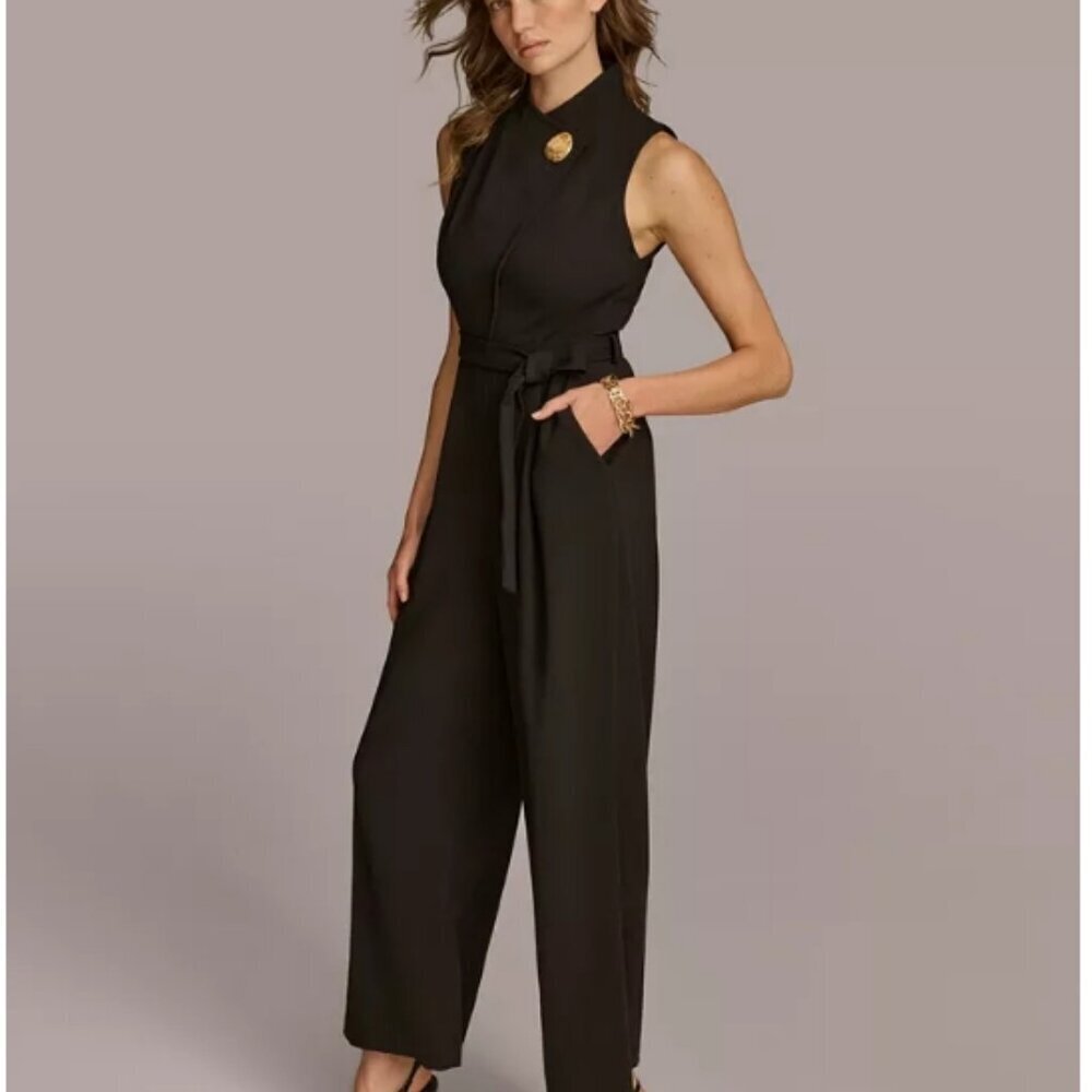 Donna Karan New York Mock-Neck Belted Jumpsuit – Black – Size 4 – NWT - Picture 6 of 8